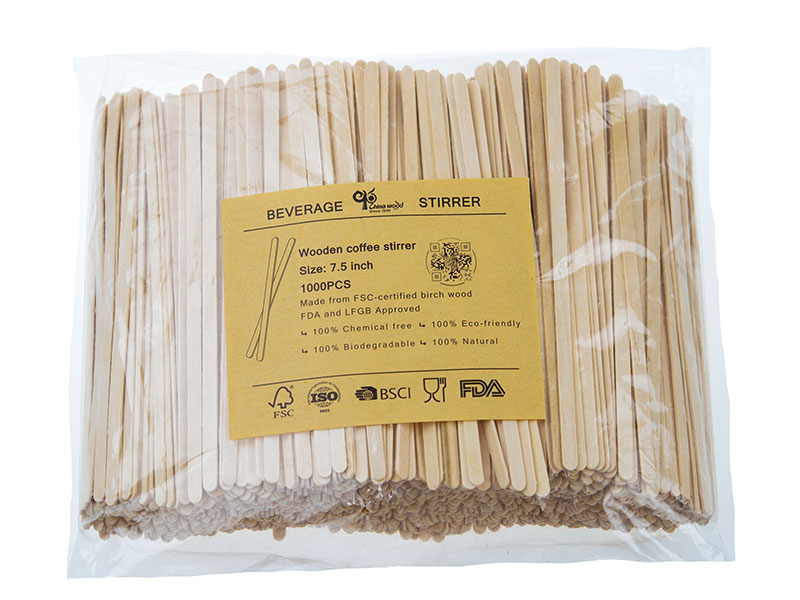 7.5 Disposable Compostable Wooden Coffee Stir Stick - 1000 Pcs